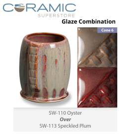 Oyster SW-110 over Speckled Plum SW-113 Stoneware Combination Oyster SW-110 over Speckled Plum SW-113 Stoneware Combination